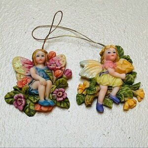 Angel Ceramic Figurine Hanging Ornament Decor Christmas Holiday Flowers Gift